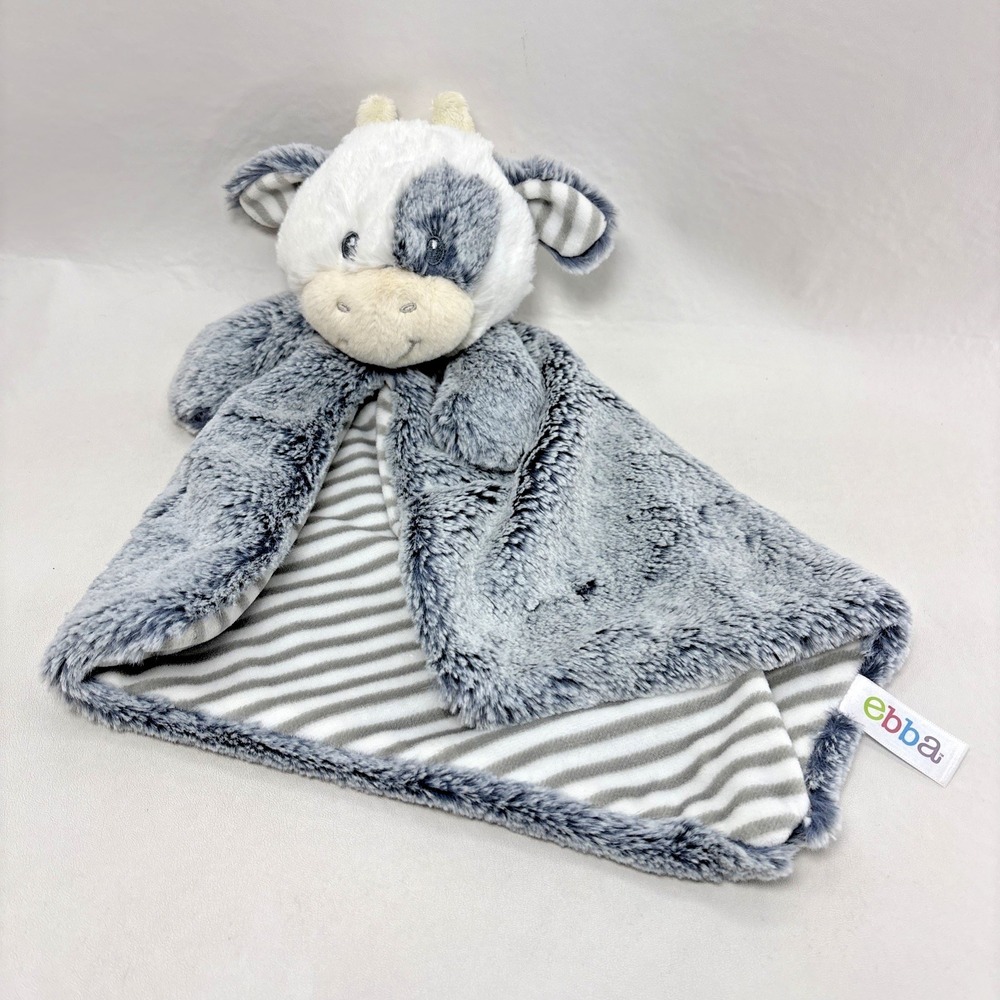 Aurora Baby Ebba Plush Cow Lovey‎ Security Blanket Gray White Stripe Minky Soft